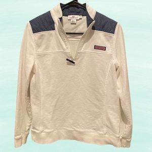 Vineyard Vines 1/4 Zip Pullover Sweatshirt White and Blue Size M